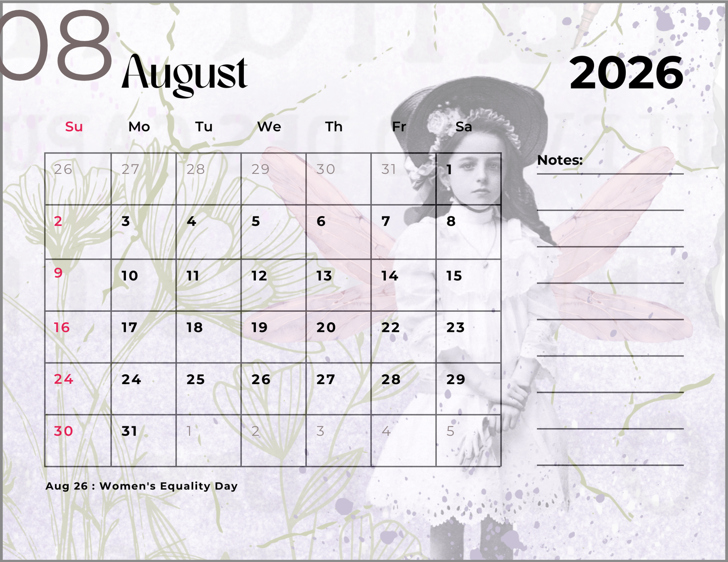 2026 Spring Garden Themed Calendar