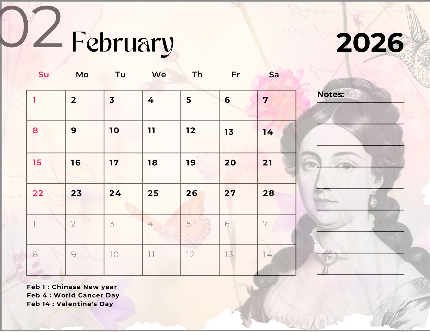 2026 Spring Garden Themed Calendar