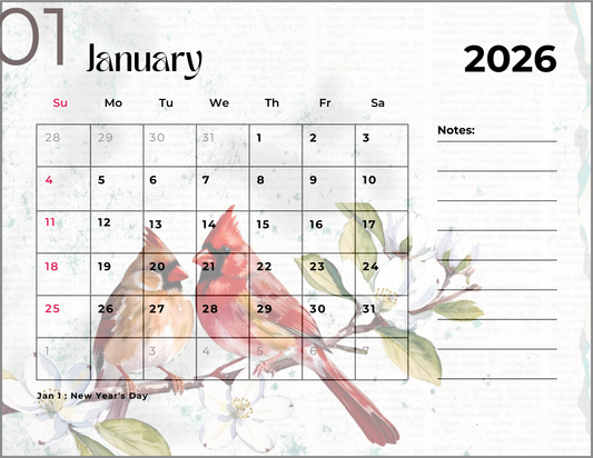 2026 Spring Garden Themed Calendar