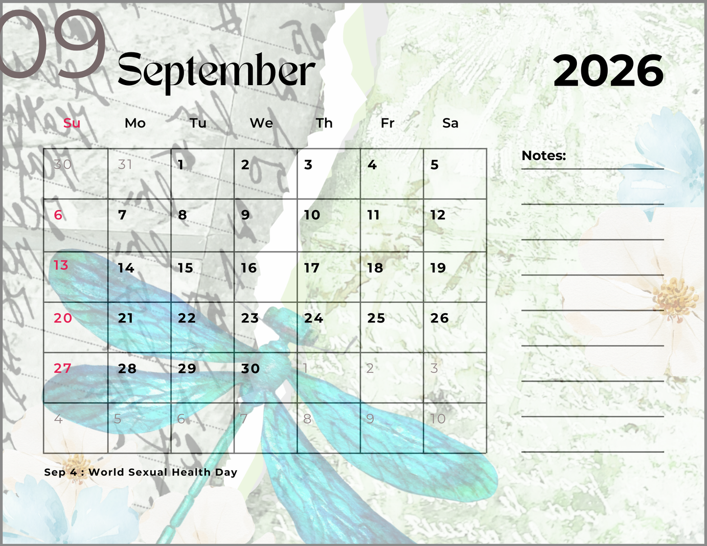 2026 Spring Garden Themed Calendar