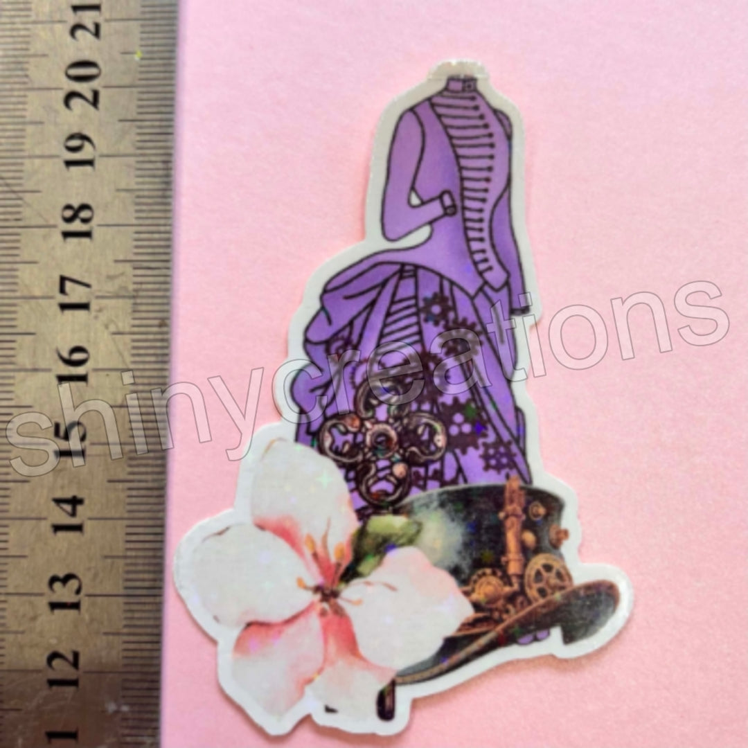 Shiny Creations Extra Large Victorian Steampunk Sticker - Floral Lady